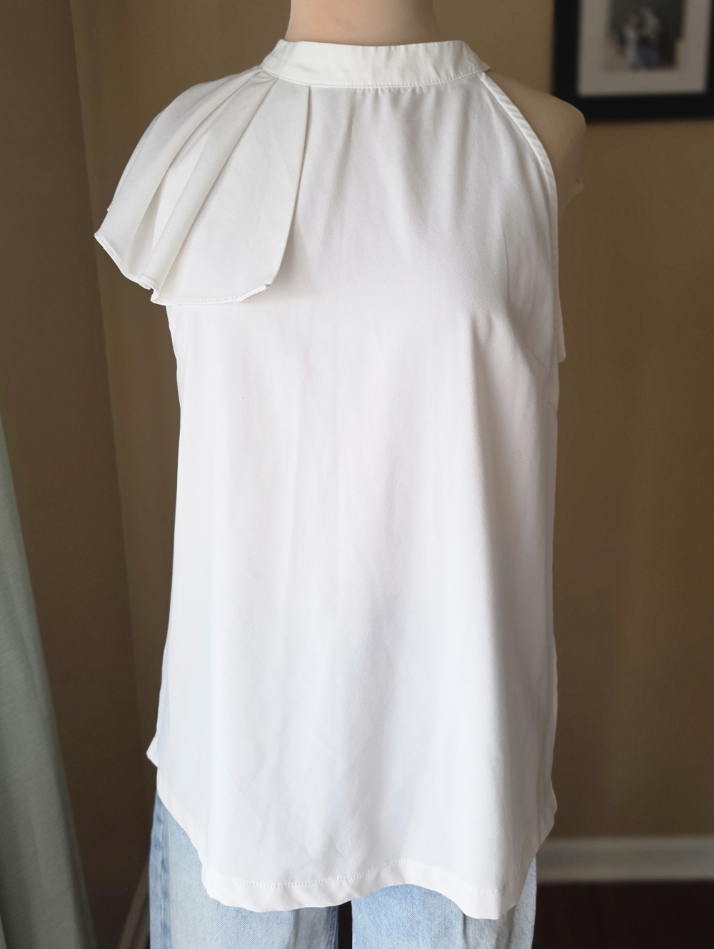 Glam Asymmetrical Ruffle Mock Neck Blouse Size Medium
